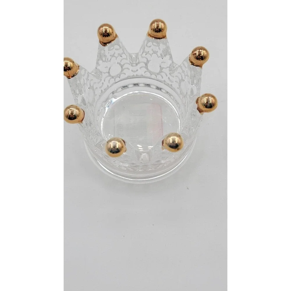Vintage Style Crystal Glass Crown  Candle Holder Gold Point trinket‎ dish decor